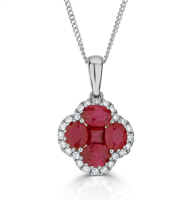 Ruby 1.34ct and Diamond 18K White Gold Alegria Necklace